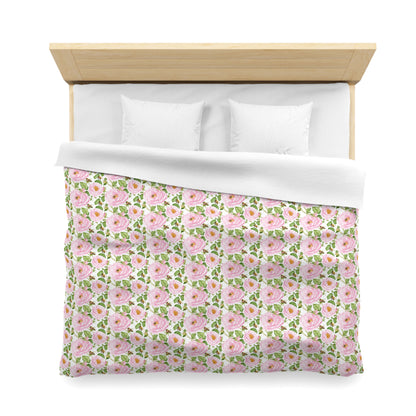 Microfiber Duvet Cover - Pink Rose Floral & Bees
