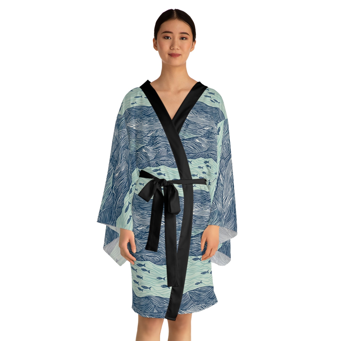 Kimono Robe - Ocean Waves With Small Fish Beach Vibe