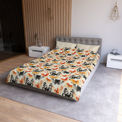 Duvet Cover - Japanese Butterflies Watercolor In Black, Orange And Yellow