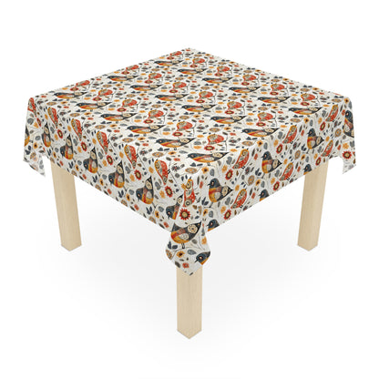 Square Tablecloth - Whimsical Colorful Bird Folk Art Pattern