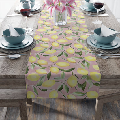 Table Runner - Ripe Lemons On Pink Watercolor