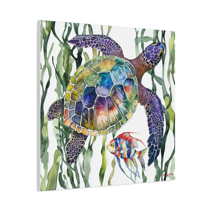 Canvas Art: Colorful Sea Turtle & Tropical Fish
