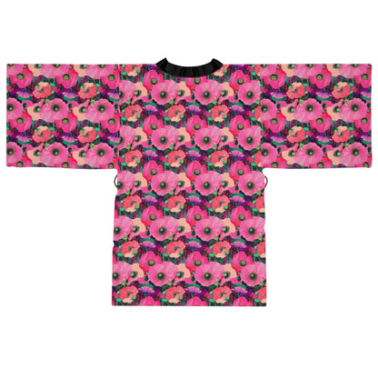 Kimono Robe - Fuchsia Pink Field Of Poppies