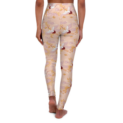 Yoga Leggings - Japanese Crane And Clouds Design