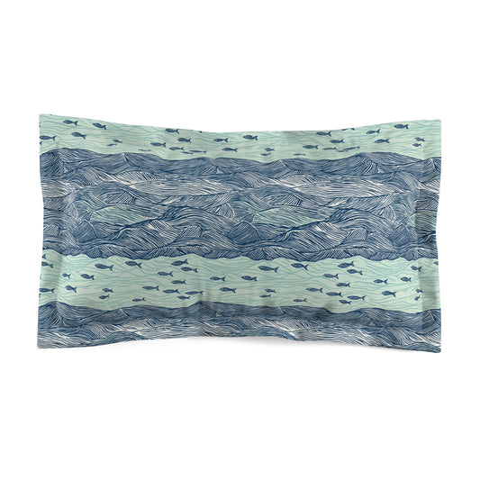 Pillow Sham - Ocean Waves And Fish Nautical Design for Coastal Decor