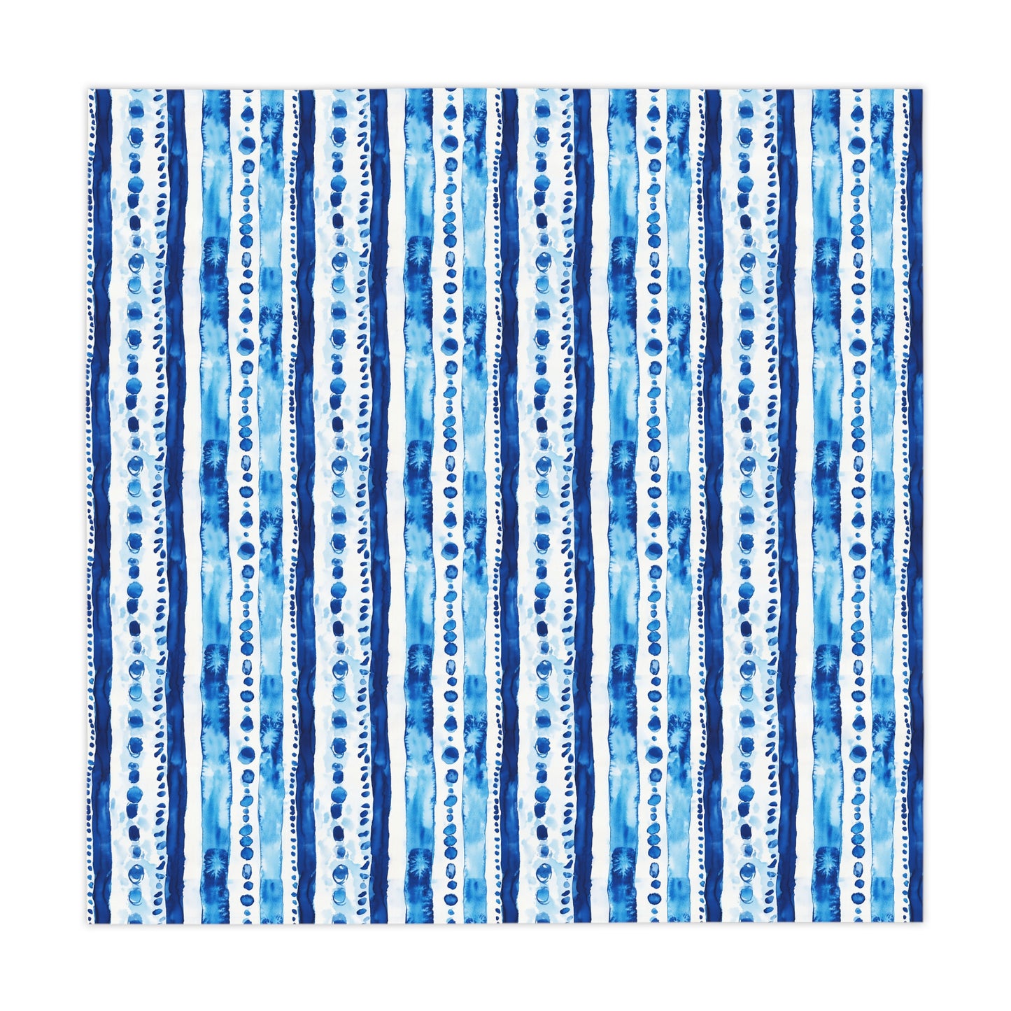 Square Tablecloth - Coastal Blue Shibori Batik Stripes