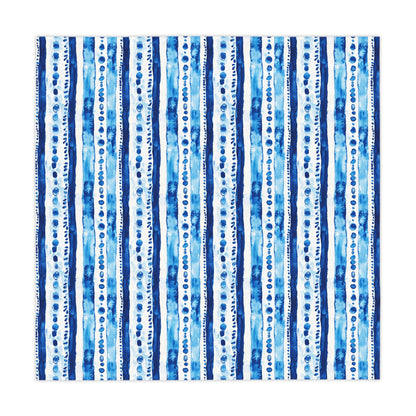 Square Tablecloth - Coastal Blue Shibori Batik Stripes