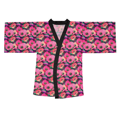 Kimono Robe - Fuchsia Pink Field Of Poppies