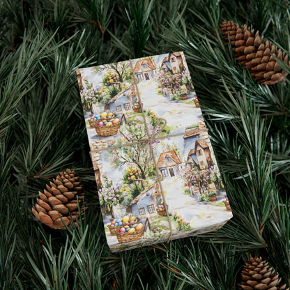 Wrapping Paper - Easter Bunny Village Watercolor Toile Gift Wrap