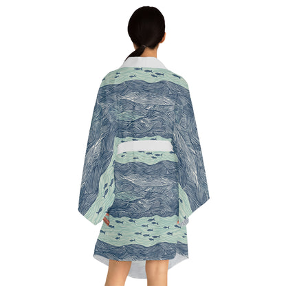 Kimono Robe - Ocean Waves With Small Fish Beach Vibe