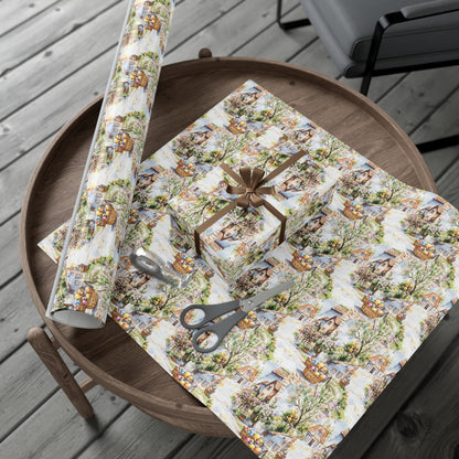 Wrapping Paper - Easter Bunny Village Watercolor Toile Gift Wrap