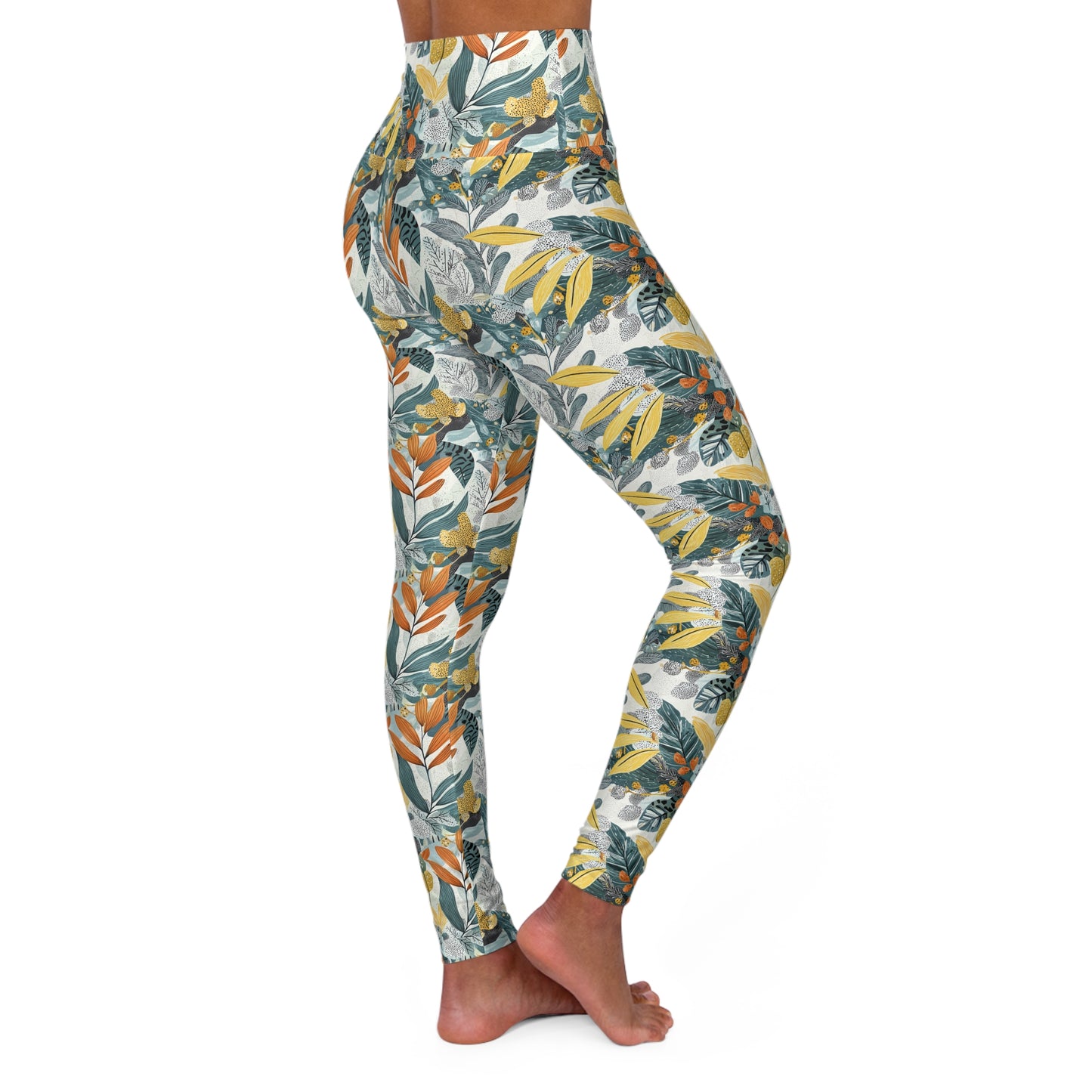 Yoga Leggings - Vibrant Tropical Floral Print for Active Lifestyle