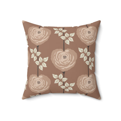 Square Pillow - Mocha And Cream Rose Heart Floral Art Decor, Art Nouveau