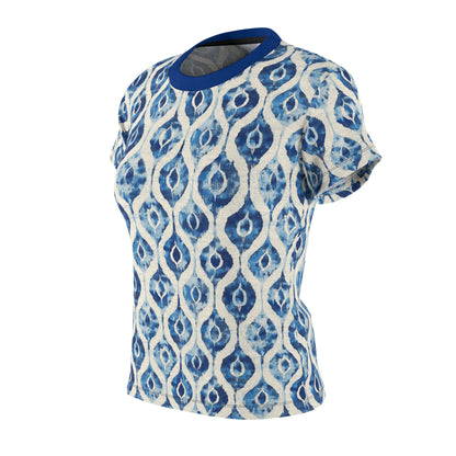 Women's Tee - Indonesian Blue and White Ink Ikat Diamonds