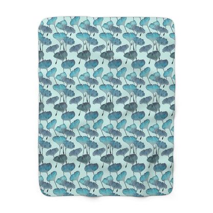 Sherpa Fleece Blanket - Coastal Living Gingko Leaves Botanical Design