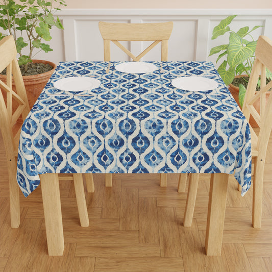 Tablecloth - Blue And White Diamond Ikat Square Tablecloth for Picnics and BBQ's