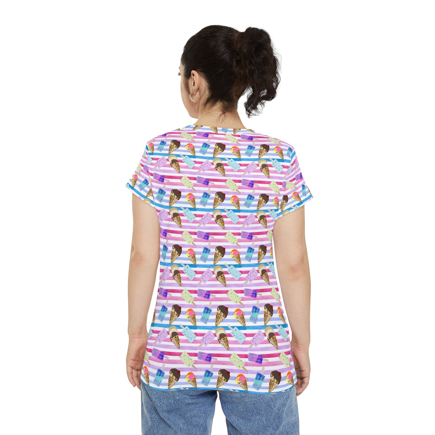 Women's Tee - Colorful Watercolor Stripe Ice Cream Print