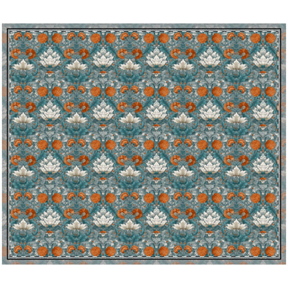 Quilted Coverlet - Elegant Floral Ogee Teal Orange And Off White