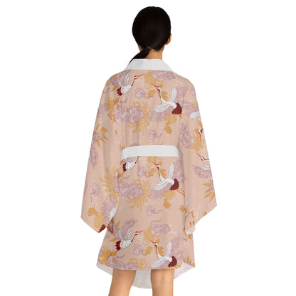 Kimono Robe - Elegant Crane Long Sleeve Bath Cover Up