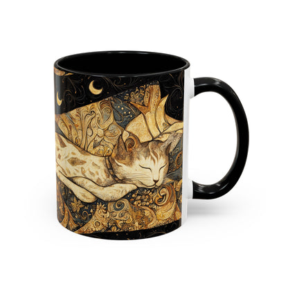 Mug 11oz & 15oz - Dreamy Cat On Persian Linens & Crescent Moon