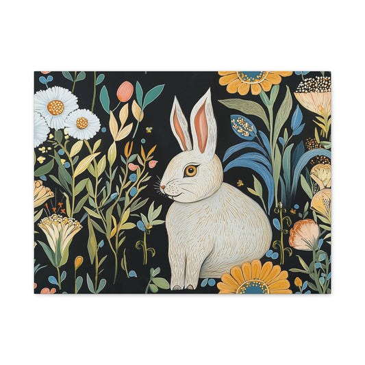 Canvas Art - Whimsical Floral Rabbit Decor for Home & Nursery
