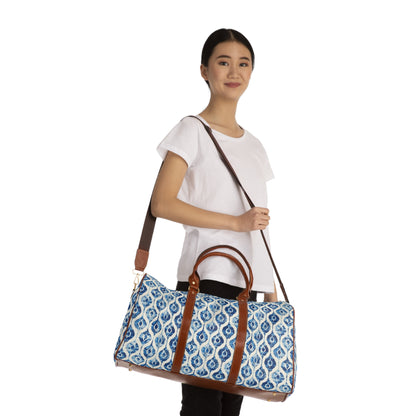 Duffel Bag - Blue Dye Diamond Ikat Waterproof Overnighter