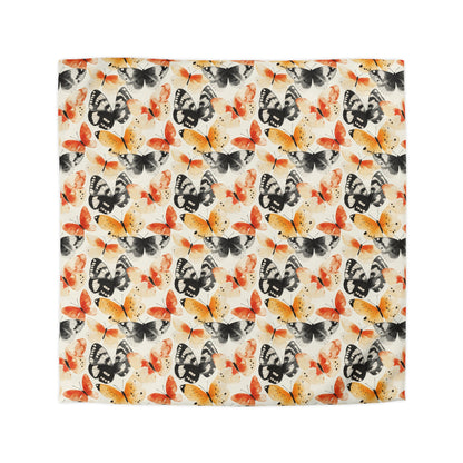 Duvet Cover - Japanese Butterflies Watercolor In Black, Orange And Yellow