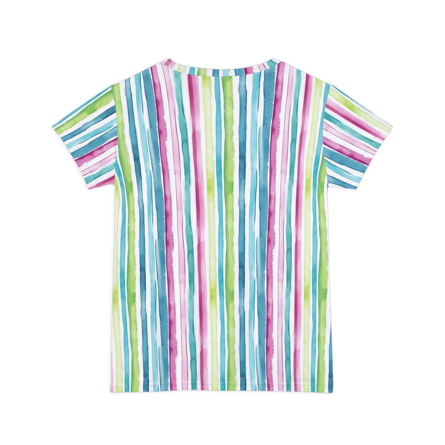 Women's Tee - Watercolor Beach Stripes in Blue, Pink, and Green Short Sleeve Tshirt