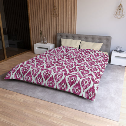 Duvet Cover -  Maroon and White Microfiber Indonesian Ikat