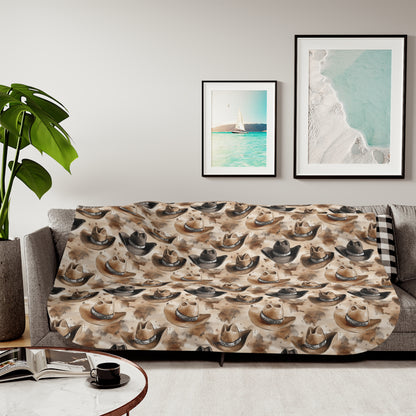 Sherpa Fleece Blanket - Country Western Rodeo Riders Cowboy Hat Design