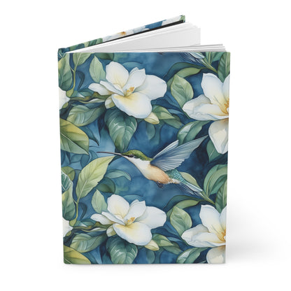 Hardcover Journal - White Gardenias Garden With Hummingbird