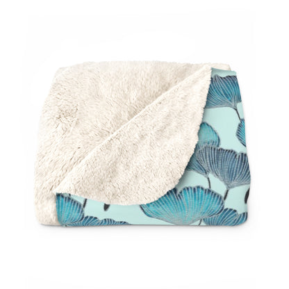Sherpa Fleece Blanket - Coastal Living Gingko Leaves Botanical Design