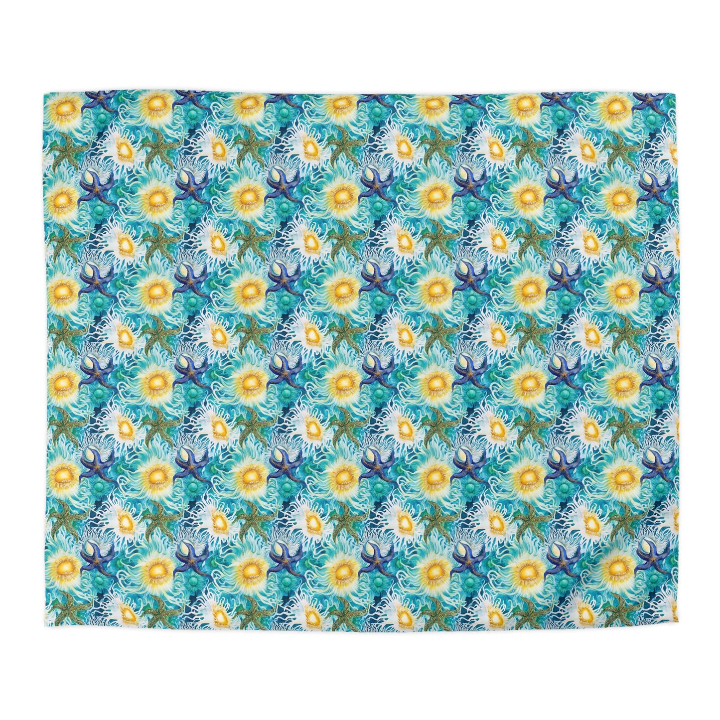 Duvet Cover - Coastal Watercolor Sea Anemones And Starfish