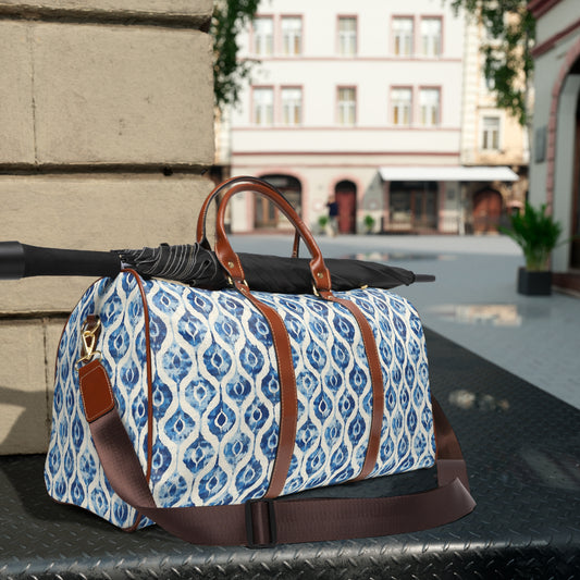 Duffel Bag - Blue Dye Diamond Ikat Waterproof Overnighter