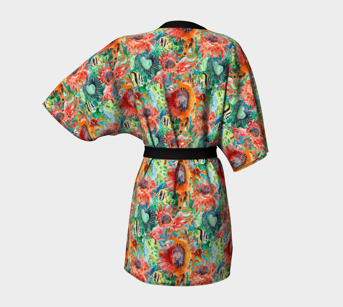Ocean Sea Anemones And Angel Fish Short Kimono