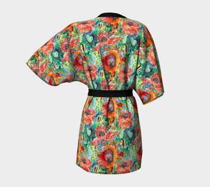 Ocean Sea Anemones And Angel Fish Short Kimono