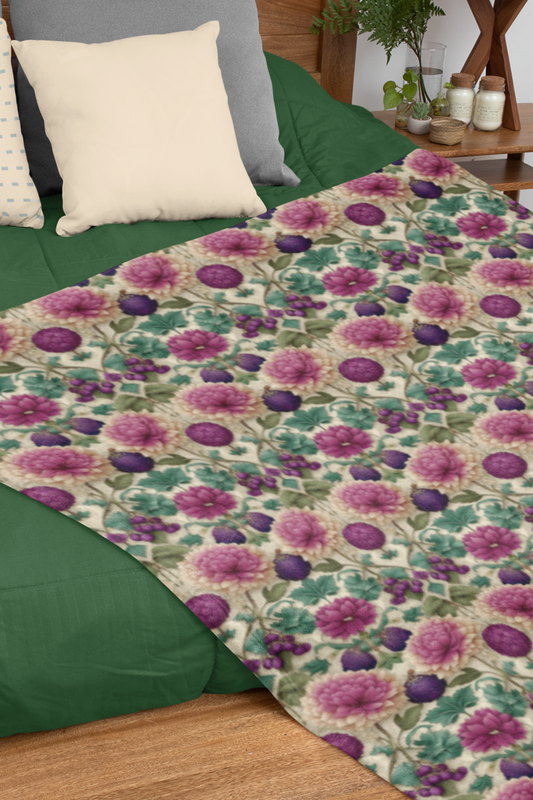 Quilted Coverlet - Cozy Dark Pink And Green Floral Ogee Print